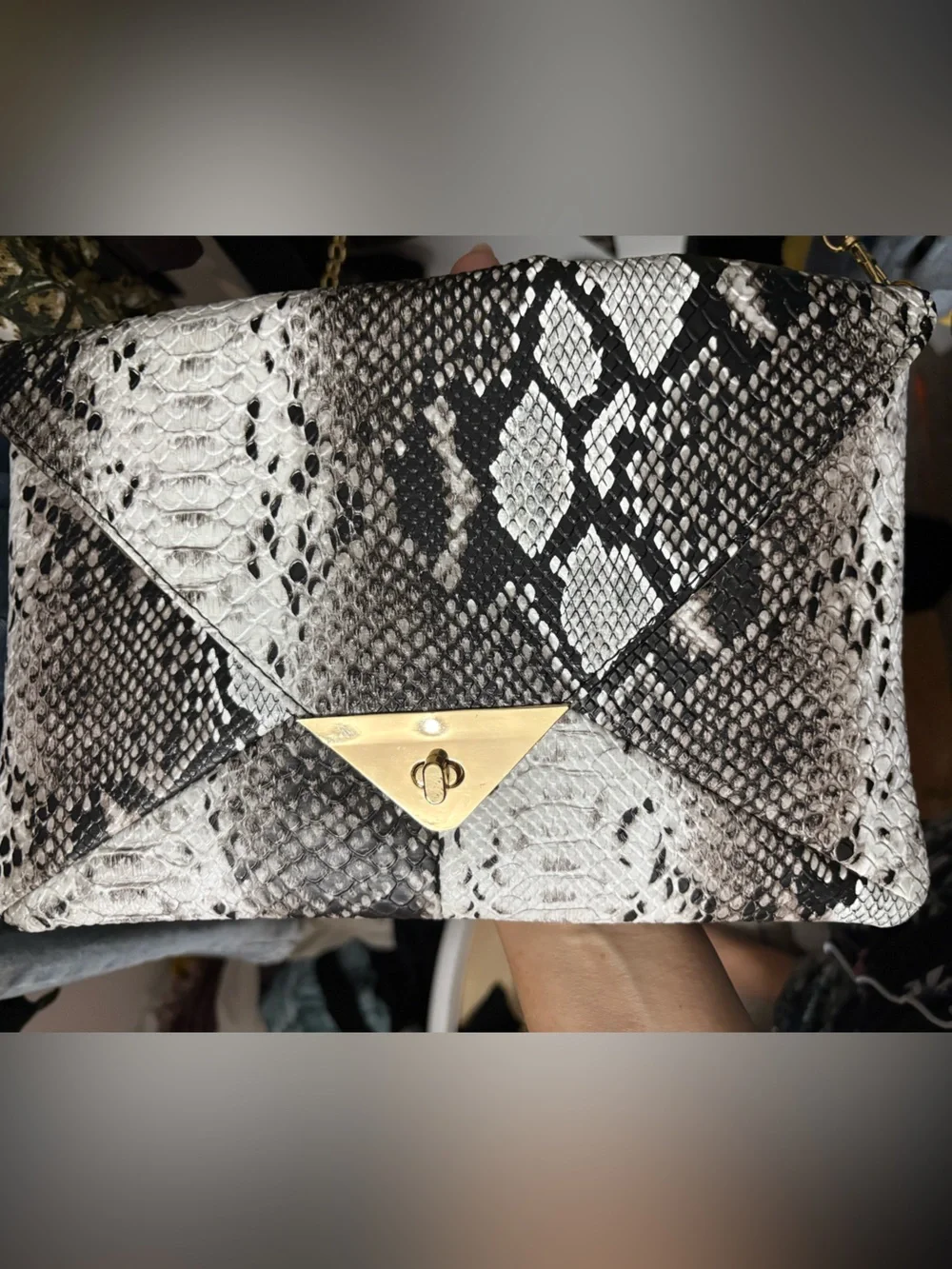Snake-Skin Black & White Envelope Clutch